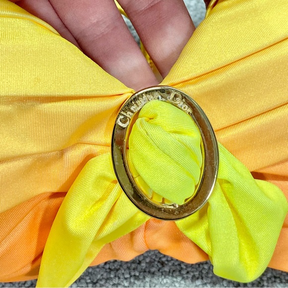 36 AUTH VTG Christian Dior Yellow Orange Ombre Sunset Bandeau Bikini Swimsuit - Picture 6 of 15